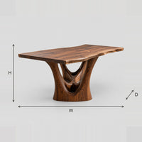 Dining Table With Flared Wavy Top And Carved Arch Pedestal dimension diagram with width, height and depth
