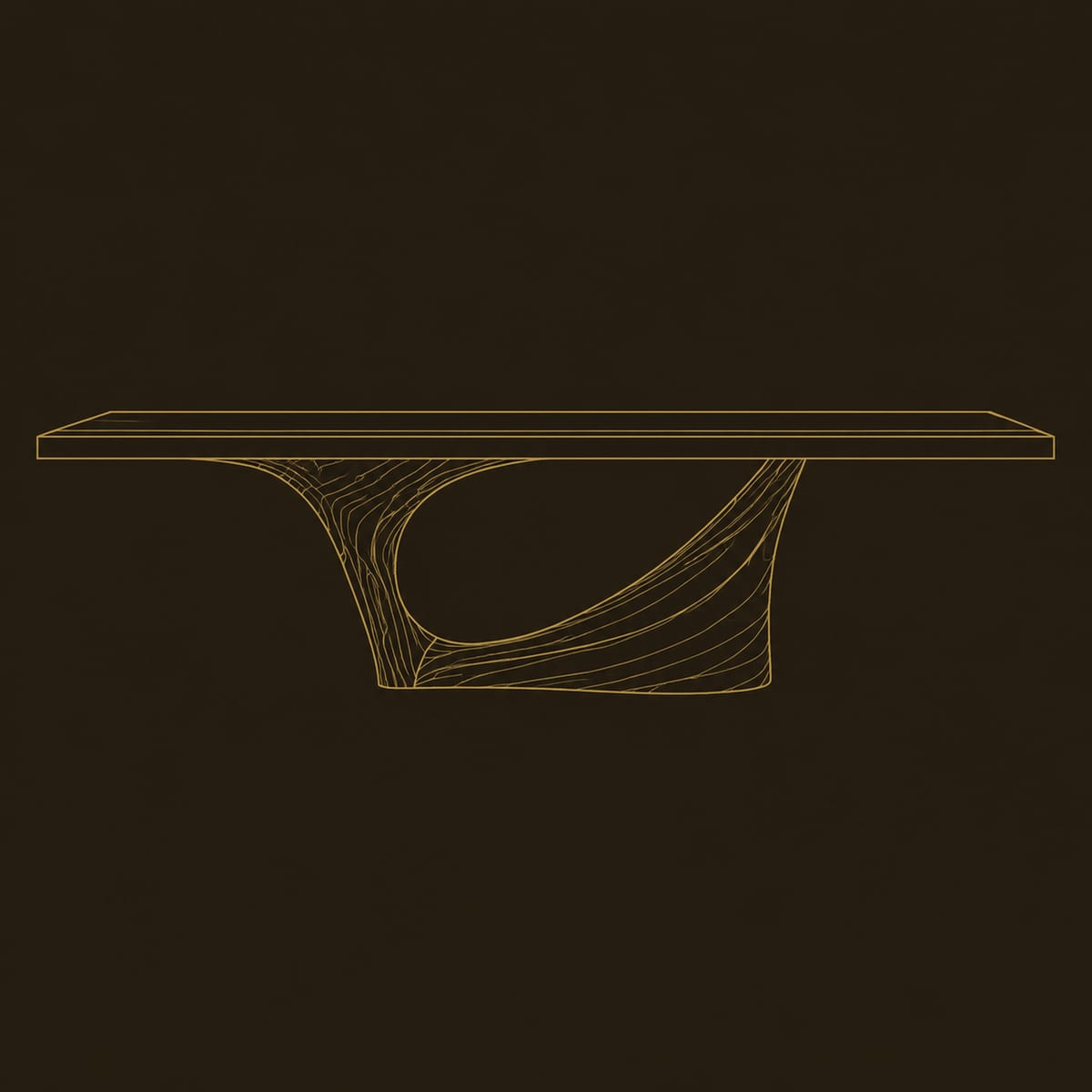Dining Table With One Sweeping Pedestal And Long Overhang Top dimension diagram