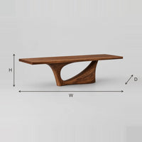 Dining Table With One Sweeping Pedestal And Long Overhang Top dimension diagram with width, height and depth