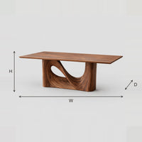 Dining Table With Smooth Rectangular Top And Wave Sculpted Base dimension diagram with width, height and depth