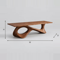 Dining Table With Sweeping Ribbon Base And Large Oval Opening dimension diagram with width, height and depth