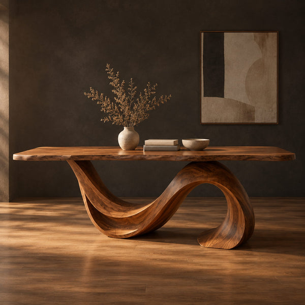 Dining Table With Sweeping S Curl Base And Slab Top