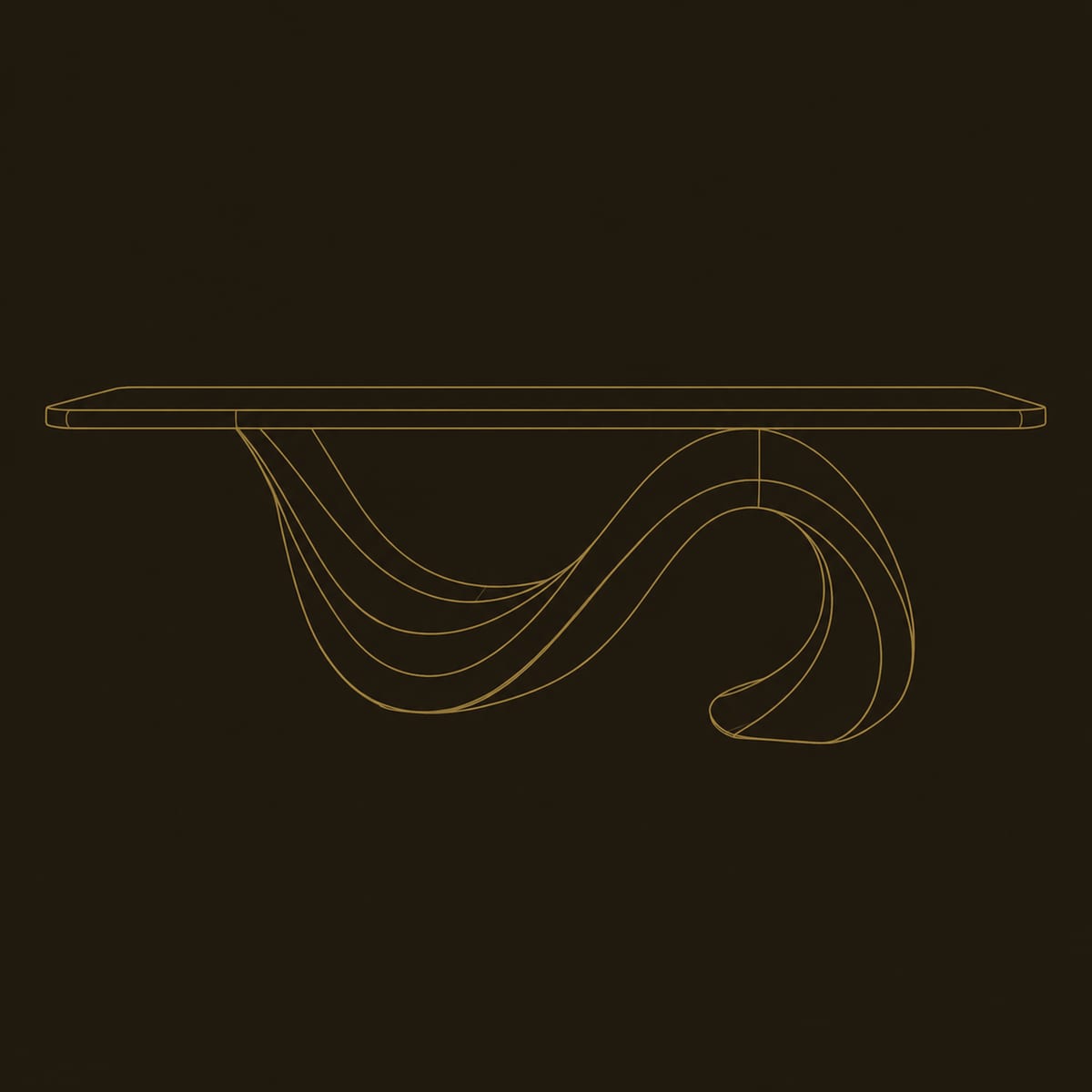 Dining Table With Sweeping S Curl Base And Slab Top dimension diagram