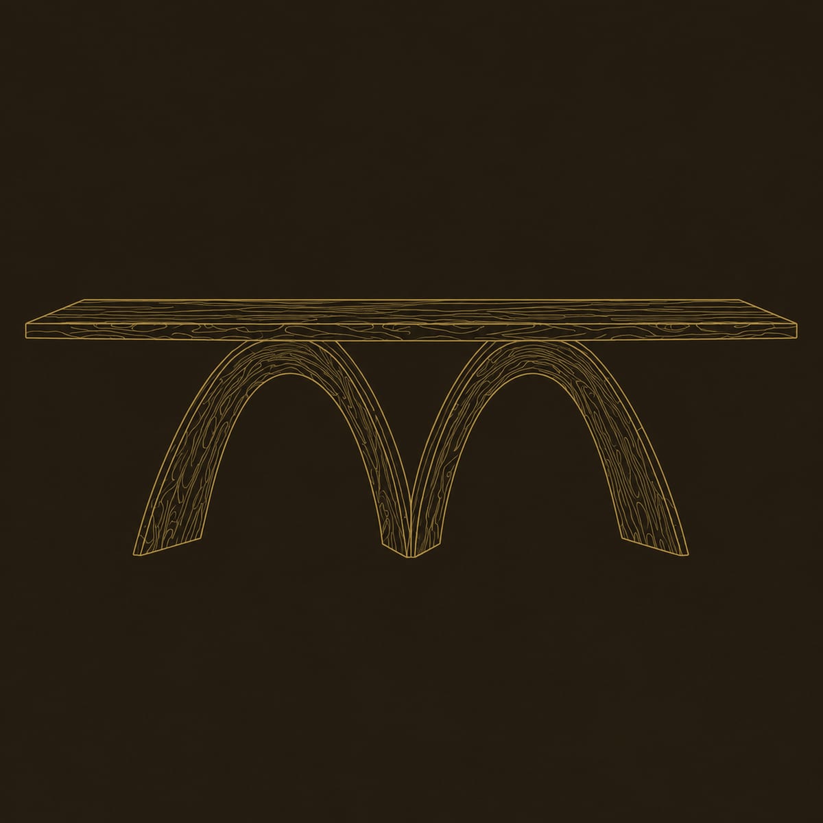 Dining Table With Twin Sculpted Arch Legs And A Smooth Slab Top dimension diagram