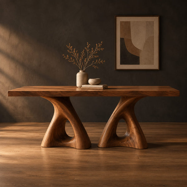 Dining Table With Twin Sculpted Loop Pedestals