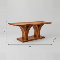 Dining Table With Two Flared Pedestals On A Low Plinth Base dimension diagram with width, height and depth