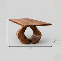 Dining Table With Two Sculpted Legs Forming A Teardrop Gap dimension diagram with width, height and depth