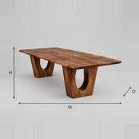 Dining Table With Two Trapezoid Pedestals And U Shaped Openings dimension diagram with width, height and depth