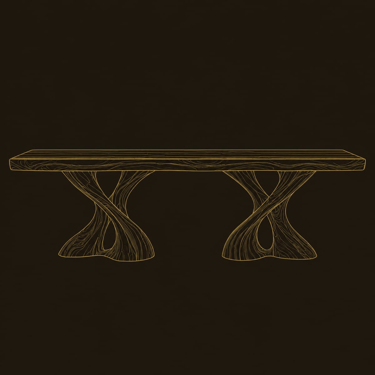 Dining Table With Two Twisted Pedestals And Live Edge Top dimension diagram