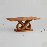 Double Infinity Loop Dining Table With Long Wavy Edge Top dimension diagram with width, height and depth
