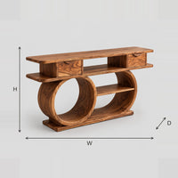 Double Loop Console Table With Two Small Drawers And Open Shelf dimension diagram with width, height and depth