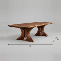 Double Pedestal Dining Table With Flared Sculpted Bases dimension diagram with width, height and depth