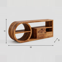 Drum End Console Table With Two Drawers And Open Shelves dimension diagram with width, height and depth