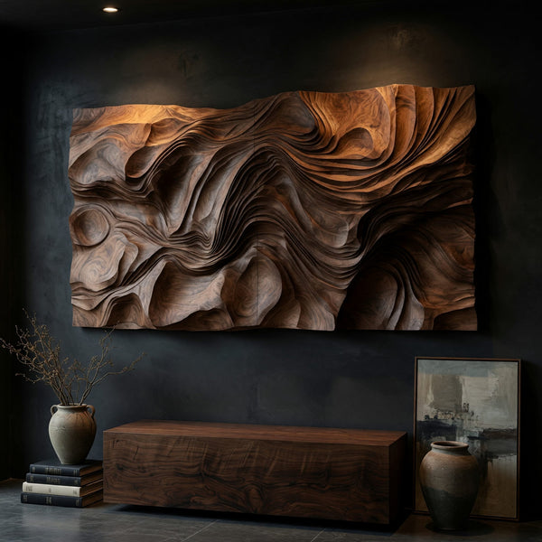 Dune Textured Wall Relief in Rectangular Solid Hardwood