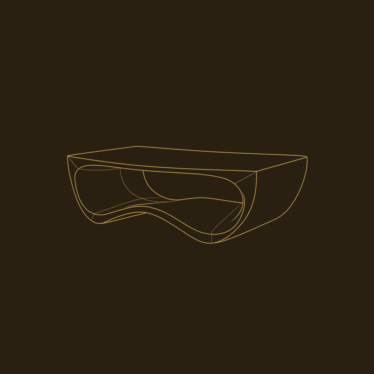 Duneway Coffee Table, Curved Sides Shaped by Hand dimension diagram