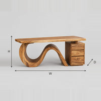 Executive Desk with Ribbon Wave Base and Drawer Pedestal dimension diagram with width, height and depth