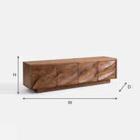 Faceted Door TV Cabinet Carved with Sculpted Fronts dimension diagram with height, width and depth