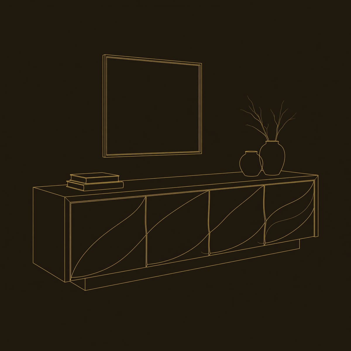 Faceted Door TV Cabinet Carved with Sculpted Fronts dimension diagram