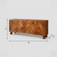 Fan Carved Sideboard With Four Door Fronts And Ball Feet dimension diagram with width, height and depth