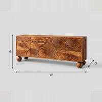 Fan Carved Sideboard With Four Doors And Ball Feet dimension diagram with width, height and depth