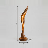 Feather Shaped Floor Lamp With Twisting Wood Body And Glowing Slit dimension diagram with width, height and depth