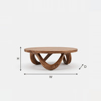 Figure Eight Base Coffee Table in Solid Hardwood dimension diagram with height, width and depth