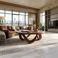Figure eight base coffee table in an open plan space in daylight