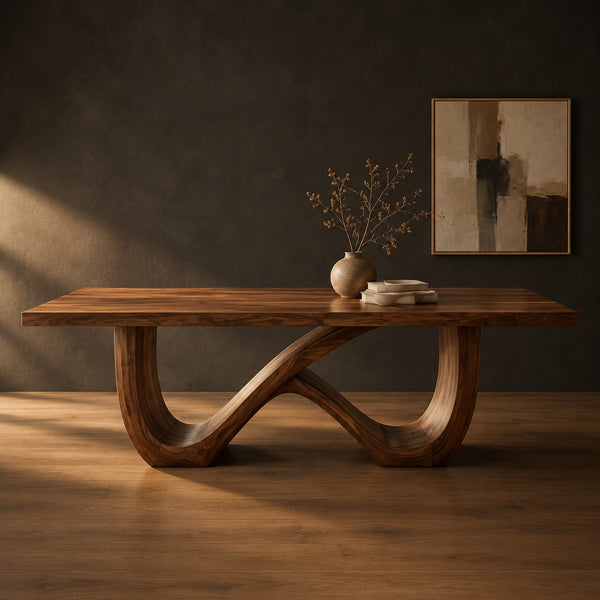 Figure Eight Base Dining Table With Smooth Rectangular Top