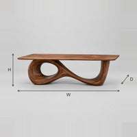 Figure Eight Dining Table With A Single Flowing Loop Base dimension diagram with width, height and depth