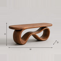 Figure Eight Loop Bench With A Smooth Wide Wooden Seat dimension diagram with width, height and depth