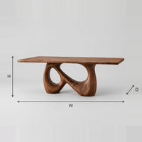 Figure Eight Loop Dining Table With Sculpted Single Base dimension diagram with width, height and depth