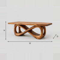 Figure Eight Loop Dining Table With Thick Plank Top dimension diagram with width, height and depth