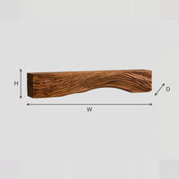 Fireplace Mantel With Carved Flowing Grain And Wavy Lower Edge dimension diagram with width, height and depth