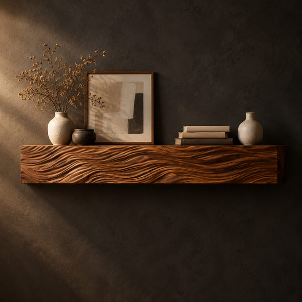 Fireplace Mantel With Carved Wave Relief On The Front Face