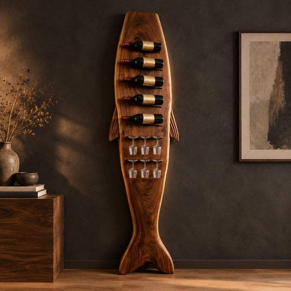 Fish Shaped Wine Rack With Tail Base And Angled Bottle Slots