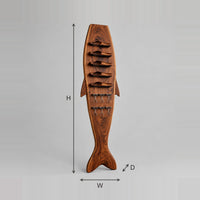 Fish Shaped Wine Rack With Tail Base And Angled Bottle Slots dimension diagram with width, height and depth