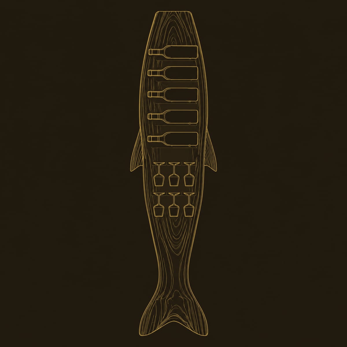 Fish Shaped Wine Rack With Tail Base And Angled Bottle Slots dimension diagram