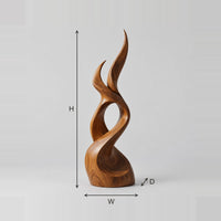 Flame Sculpture With Twin Pointed Tips And Swirling Open Loop dimension diagram with width, height and depth