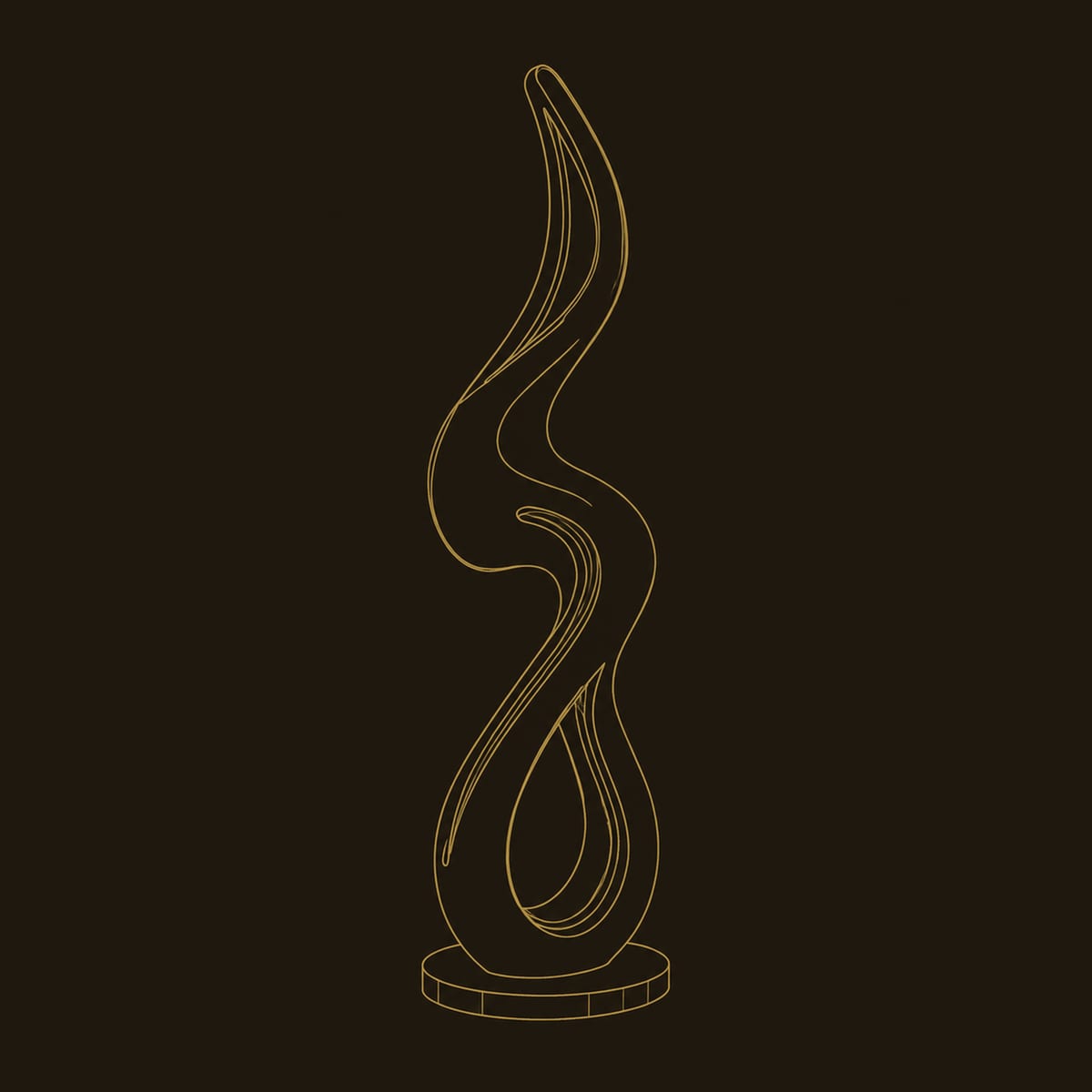 Flame Shaped Floor Lamp With Looping Wooden Ribbon And Warm Glow dimension diagram