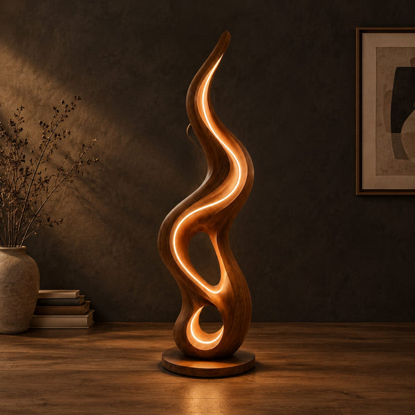 Flame Shaped Lamp With Glowing Edge Line And Open Loops