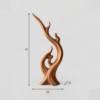 Flame Shaped Sculpture With Long Sweeping Arm And Open Loop dimension diagram with width, height and depth