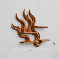 Flame Shaped Wine Rack With Staggered Plank Shelves dimension diagram with width, height and depth