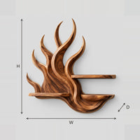 Flame Shaped Wine Rack With Two Straight Shelves And Glass Rails dimension diagram with width, height and depth