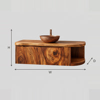 Floating Bathroom Vanity Swirl Grain Front Open End Shelf dimension diagram with width, height and depth