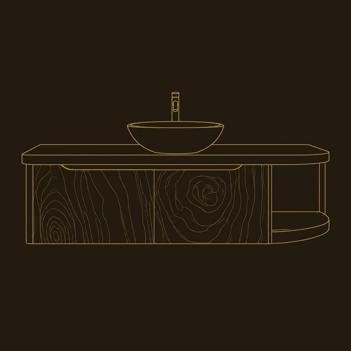 Floating Bathroom Vanity Swirl Grain Front Open End Shelf dimension diagram