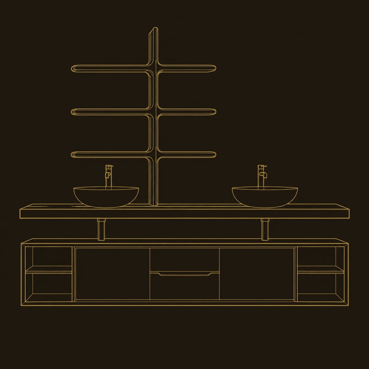 Floating Bathroom Vanity With Branch Shelf Tower And Slab Top dimension diagram