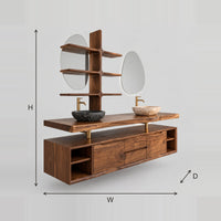 Floating Bathroom Vanity With Branch Shelf Tower And Slab Top dimension diagram with width, height and depth