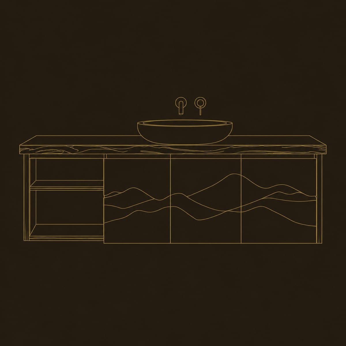 Floating Bathroom Vanity With Carved Mountain Ridge Fronts dimension diagram