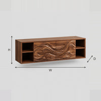 Floating Bathroom Vanity With Carved Wave Doors And Open Shelves dimension diagram with width, height and depth