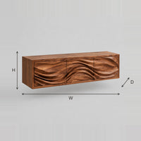 Floating Bathroom Vanity with Carved Wave Fronts dimension diagram with width, height and depth